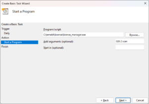 Screenshot showing action setup in Event Scheduler